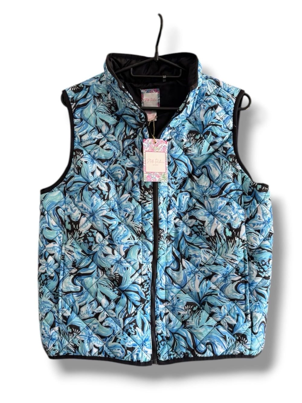 Stella Parker Blue Floral Quilted Vest - Sleeveless Jacket